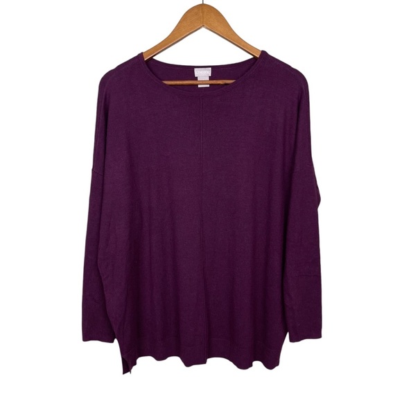 Chico’s Cashmere Blend Boysenberry Center Seam Knit Sweater - Picture 1 of 7
